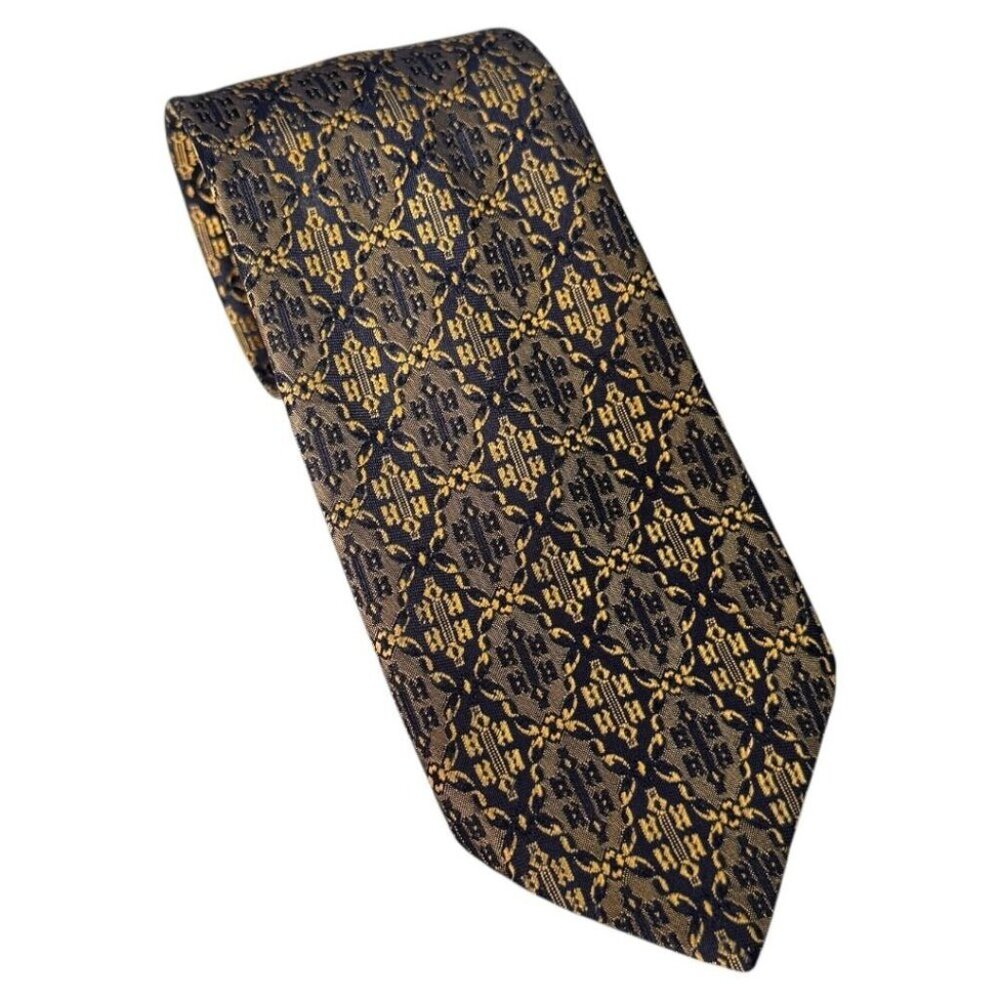 Vintage LANDSMAN Tie Silk Tie Psychedelic diamond shapes Tan Italian
